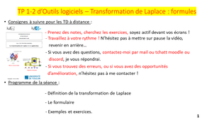 TP1-2 OL Laplace : Formulaire et exercices