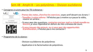 Vidéo 19 : Amphi 8 Division euclidienne de polynômes