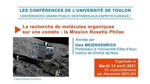 Conférence : La recherche de molécules organiques sur une comète : la Mission Rosetta Philae